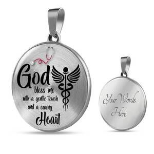 Nurses Prayer Nurse Circle Pendant Necklace Stainless Steel 24 Inch Chain Silve